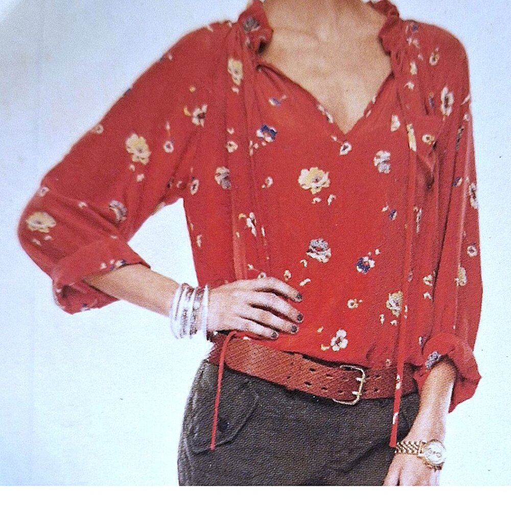 Rebecca Taylor red floral silk blouse